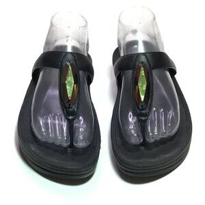 FitFlop Women's Size 8 Black Large Jewel Leather Thong Sandals